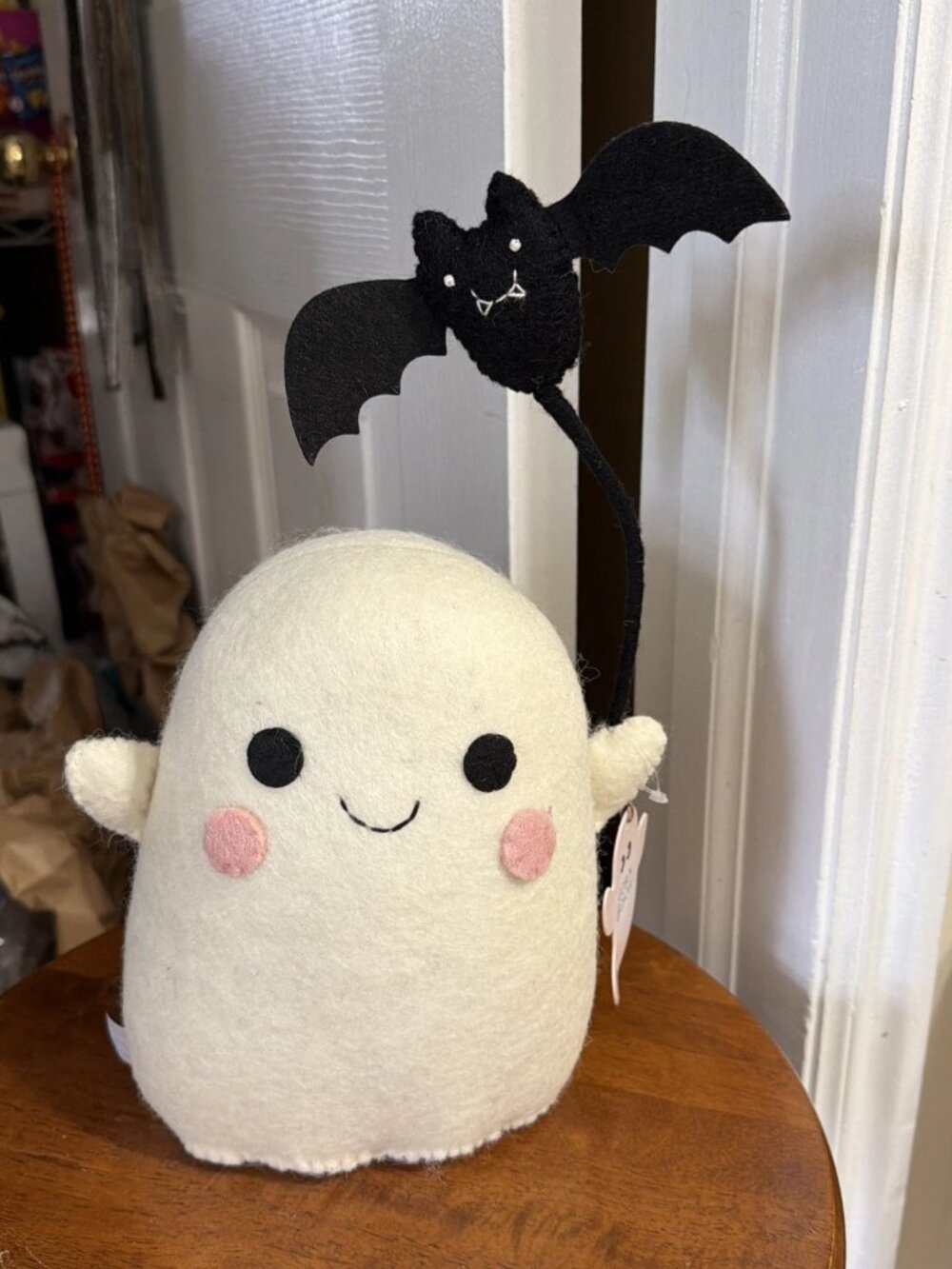 Goblin & Ghoul Weighted Felt Ghost Holding A Bat Balloon - NWT